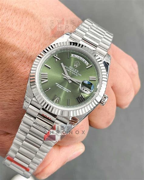 rolex day date 40 white gold green dial|rolex day date 40 price.